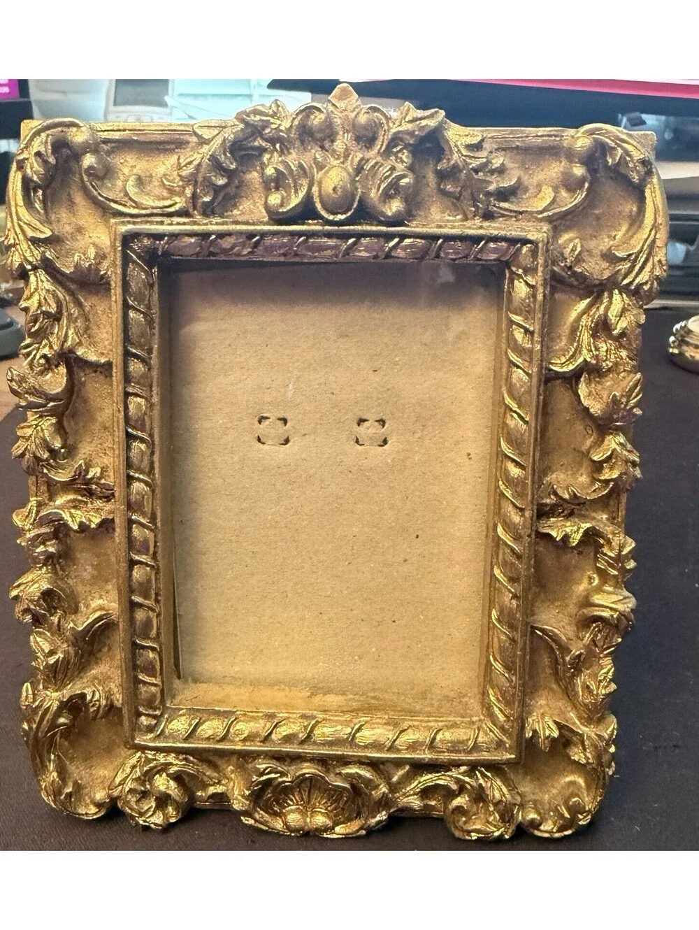 Vintage Ornate Gold Gilt Picture Frame Rococo Baroque Floral Easel Back 5”